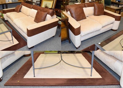 Lot 1110 - Two part leather and cream upholstered settee's, including a two seater and three seater,...