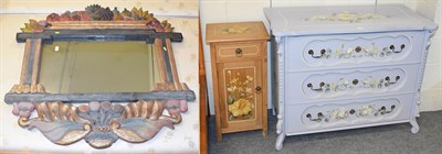 Lot 1124 - A lilac painted three high chest of drawers decorated with floral sprays, 108cm by 54cm by...