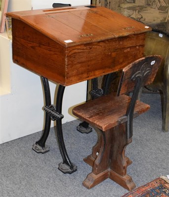 Lot 1145 - A Victorian pine and cast iron school desk with matching chair, by repute from Stoney Hirst...