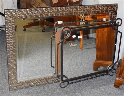 Lot 1148 - A modern wrought iron framed mirror and another modern rectangular over mantel mirror (2)
