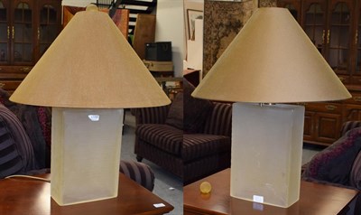 Lot 1159 - A large pair of frosted and textured glass table lamps, 33cm high