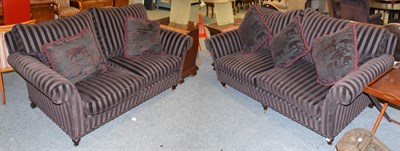 Lot 1162 - Two Websters Interiors sofas, a three seater and a two seater upholstered in striped fabric,...