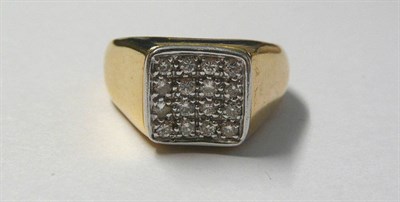 Lot 635 - An 18 Carat Gold Diamond Grid Form Ring, sixteen round brilliant cut diamonds arranged in a concave