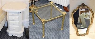 Lot 1189 - A gilt metal square occasional table, 39cm square by 34cm, a rococo style mirror, 33cm by 51cm...