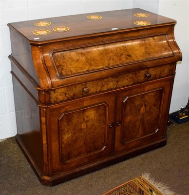 Lot 1200 - A Victorian walnut enclosed washstand, circa 1870, the hinged lid opening to reveal a grey and...