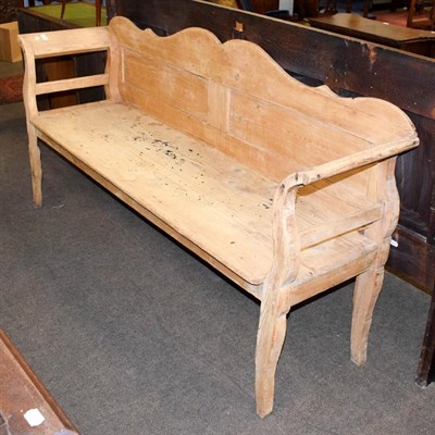 Lot 1228 - A Swedish pine settle composed of period elements, 189cm by 49cm by 96cm