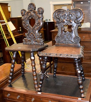 Lot 1234 - Two 19th century carved hall chairs (2)