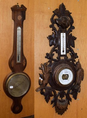 Lot 1250 - An early 19th century mahogany inlaid wheel barometer signed P & A Canova, Huntingdon and a...