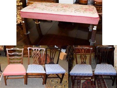 Lot 1257 - Five matched mahogany dining chairs, together with a modern woolwork tapestry rectangular...