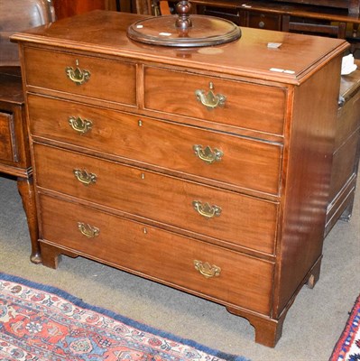 Lot 1271 - A Georgian mahogany straight fronted chest of drawers raised upon bracket shaped feet, 110cm by...