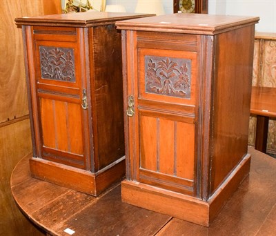 Lot 1293 - A pair of Edwardian carved mahogany bedside cabinets, 39cm by 53cm by 74cm