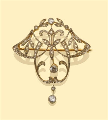 Lot 651 - An Early 20th Century Diamond Brooch, the Art Nouveau influenced design set throughout with...