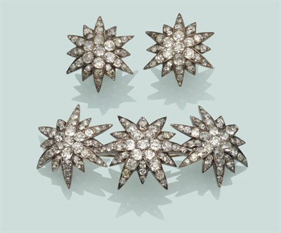 Lot 662 - A Pair of Diamond Star Shaped Earrings, the late Victorian stars set throughout with old cut...