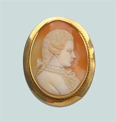 Lot 670 - A Swedish Cameo Brooch, the oval shell carved to depict a gentleman, in a ropework edge to a...