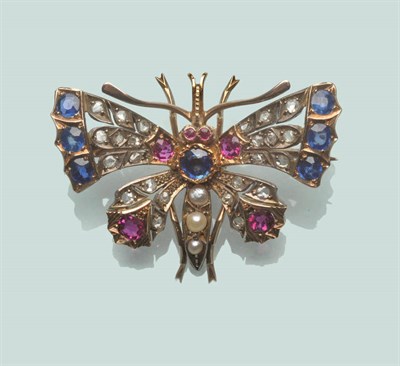 Lot 672 - A Late Victorian Bug Brooch, the body set throughout with pearls, sapphires, rubies and rose...