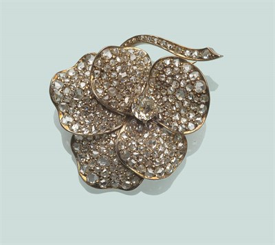 Lot 673 - A Late 19th Century Flower Head Brooch, an old cut diamond within five undulating petals, each...