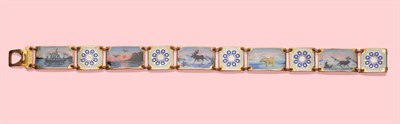 Lot 688 - An Enamelled Bracelet, by David Andersen, oblong panels depicting typical Norwegian scenes...