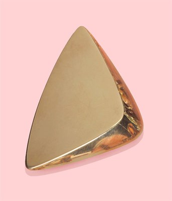 Lot 689 - A 14 Carat Gold Brooch, by Hans Hansen, the triangular form of plain polished yellow gold, measures