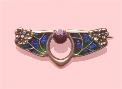 Lot 691 - A Silver Brooch, by Charles Horner, the Art Nouveau design with floral decoration, enamelled in...