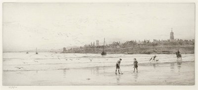 Lot 701 - William Lionel Wyllie RA, RBA, RI, RE, NEAC (1851-1931) "Children Playing Golf on St Andrews Sands