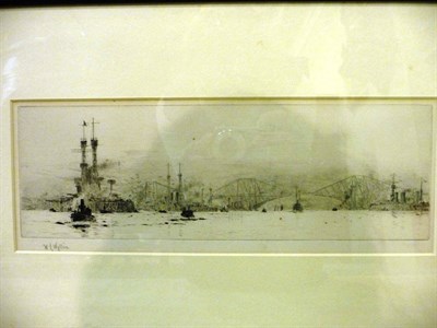 Lot 703 - William Lionel Wyllie RA, RBA, RI, RE, NEAC (1851-1931) "The US Fleet in the Firth of Forth in...