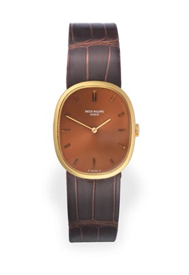 Lot 2177 - An 18 Carat Gold Wristwatch, signed Patek Philippe, Geneve, model: Ellipse, ref: 3748, 1977,...