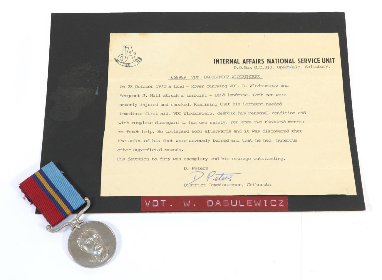 Lot 7 - Unit Citation Certificate & Rhodesian General Service Medal, to 66898P VDT Dabulewicz...