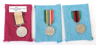 Lot 13 - Oman Accession Medal, Sultan Qaboos bin Said, 1970, with original ribbon; two Commonwealth...