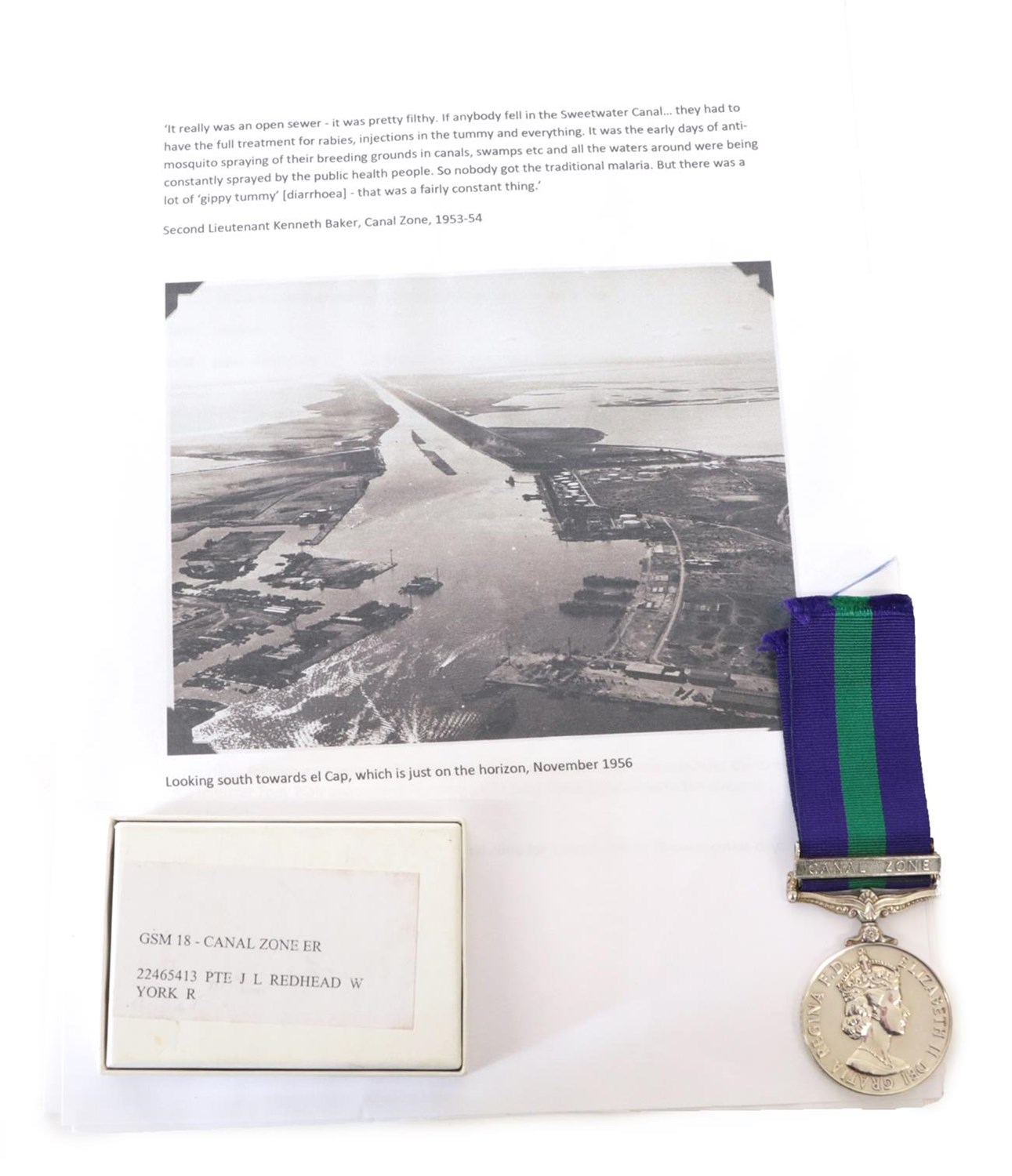 Lot 24 - A General Service Medal 1918-62, with clasp CANAL ZONE, awarded to 22465413 PTE J L REDHEAD W...