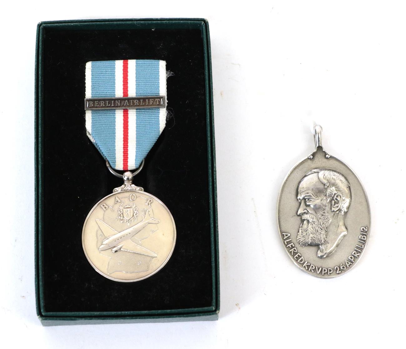 Lot 27 - A British Army of the Rhine Medal, with clasp BERLIN AIRLIFT, in box of issue; an Alfred Krupp...