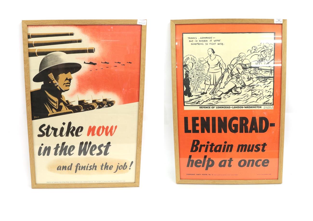 Lot 39 - Two Second World War Communist Party of Great Britain Posters - ''Strike now in the West and finish