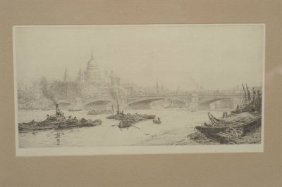 Lot 709 - William Lionel Wyllie RA, RBA, RI, RE, NEAC (1851-1931) Thames scene with barges and figures in the