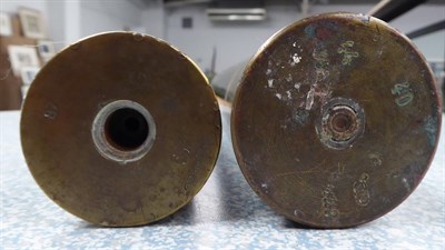 Lot 52 - Inert Ammunition, comprising two brass shell cases, one with fuse head, an iron mortar shell...