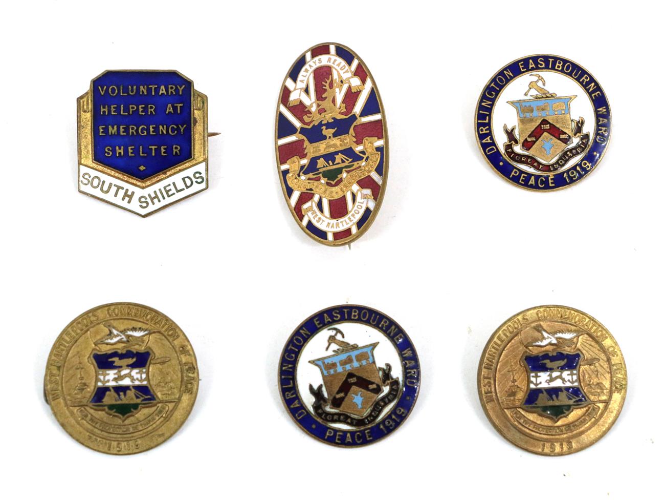 Lot 66 - Six First/Second World War Enamelled Brass Tribute Badges, comprising a Hartlepool's Hospitals...
