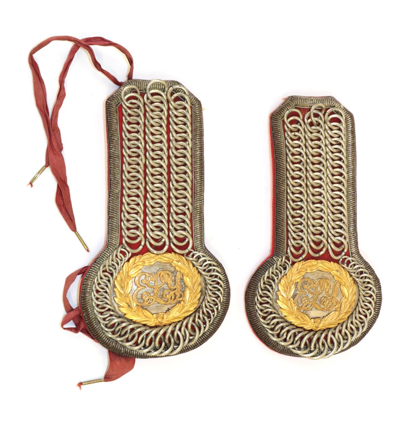 Lot 81 - A Pair of Victorian Officer's Chained Epaulettes for the East Lothian Yeomanry, set with oval white