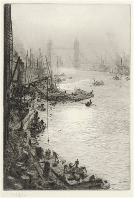 Lot 713 - William Lionel Wyllie RA, RBA, RI, RE, NEAC (1851-1931) "Tower Bridge from The Thames" Signed...