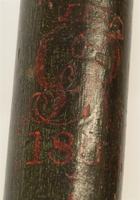 Lot 83 - A George III Large Ebonised Oak Truncheon, painted with GR III cypher and dated 1804 in red...
