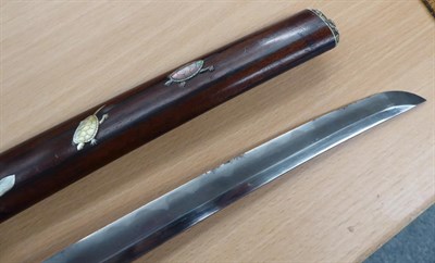 Lot 107 - A Japanese Shin Shinto Wakizashi, the 38.5cm unsigned blade with undulating hamon, two piece...