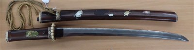 Lot 107 - A Japanese Shin Shinto Wakizashi, the 38.5cm unsigned blade with undulating hamon, two piece...