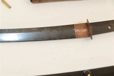 Lot 109 - A Japanese Shinto Wakizashi, the 50cm blade with almost horizontal hamon, the tang signed Nio...