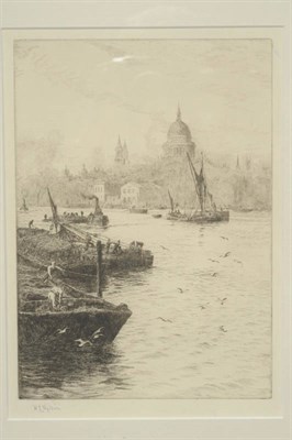 Lot 717 - William Lionel Wyllie RA, RBA, RI, RE, NEAC (1851-1931) "St Paul's from The Thames" Signed artist's