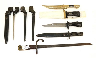 Lot 129 - Eight Bayonets, comprising:-  a French Model 1874 Gras bayonet with cut-down St Etienne steel...