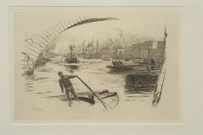 Lot 718 - William Lionel Wyllie RA, RBA, RI, RE, NEAC (1851-1931) "Lightermen on The Thames" Signed...