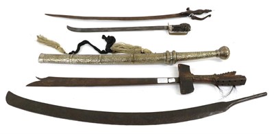 Lot 155 - A Late 19th Century Indonesian Sword, the 50cm single edge steel blade with narrow fuller to...