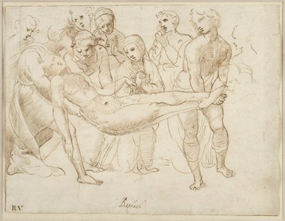 Lot 721 - Italian School (17th/18th century) Lamentation of Christ Pen and ink drawing, bearing a copy of the