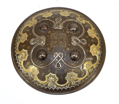 Lot 164 - A 19th Century Indo-Persian Steel Shield, of convex circular form, with rolled rim and cut card...