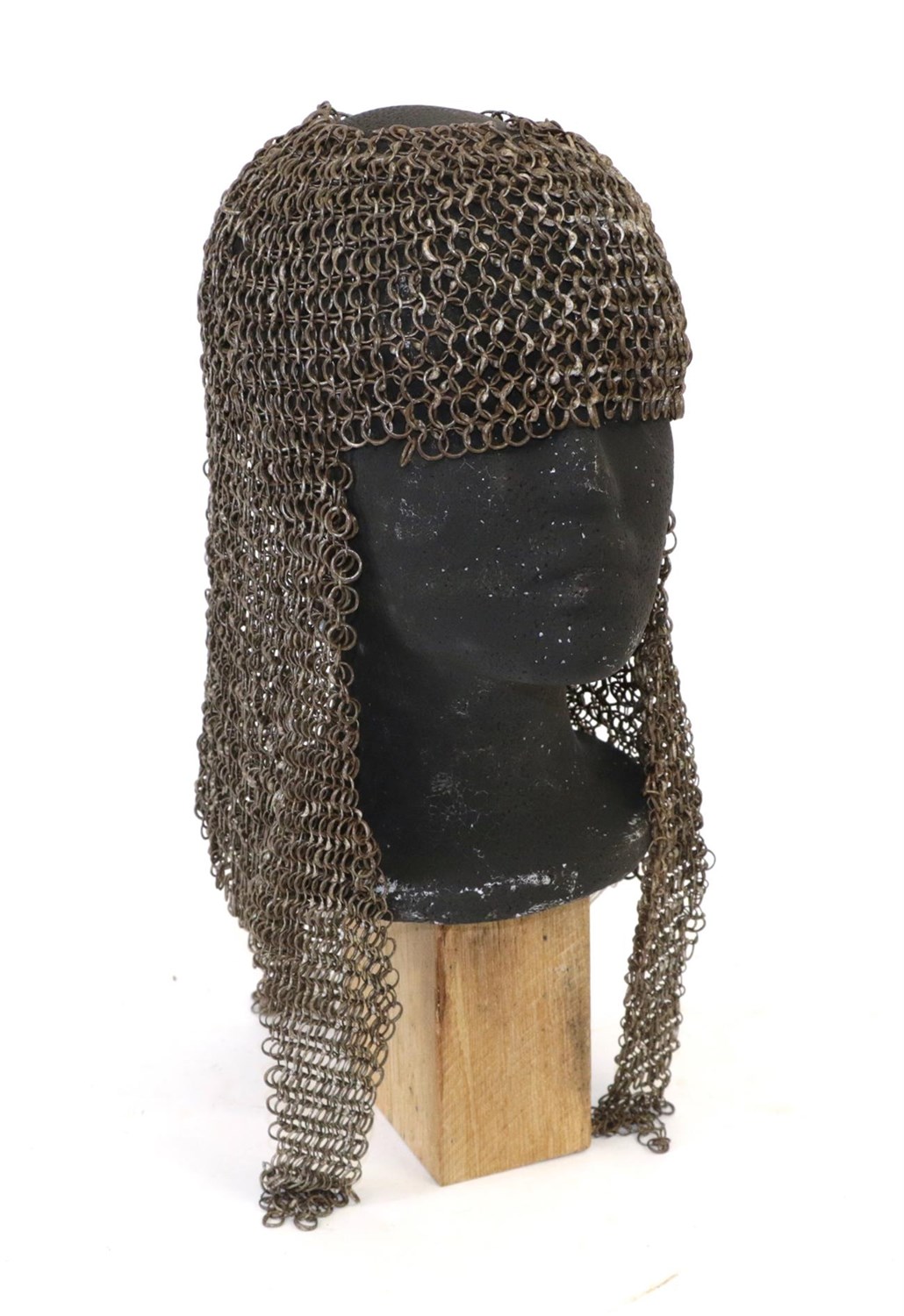 Lot 164 - A 16th/17th Century Indo Persian Chain Mail Coif, of fine rivetted iron mail with a fall to...