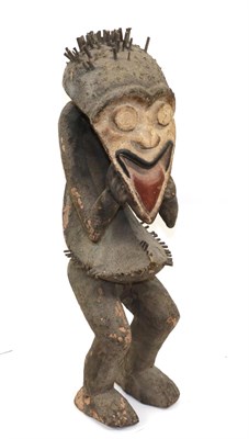Lot 168 - A Mid-20th Century Mambila Guardian Figure, Cameroon, the large head with coiffure of wooden...