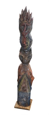 Lot 191A - A Large Native American Indian Style Totem Pole, of red, blue, orange and yellow painted wood,...