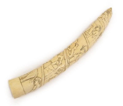Lot 192 - A 19th Century Loango Ivory Tusk, well carved with a spiral of European and Native figures...